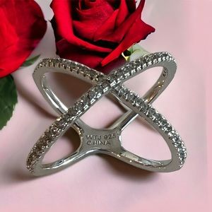 Sterling Silver 925/Faux Diamond Accented Criss Cross Ring, UGC